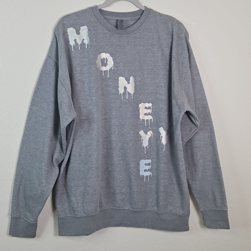 Gray “MONEY” Drip Letter Sweatshirt | Unisex Streetwear XL